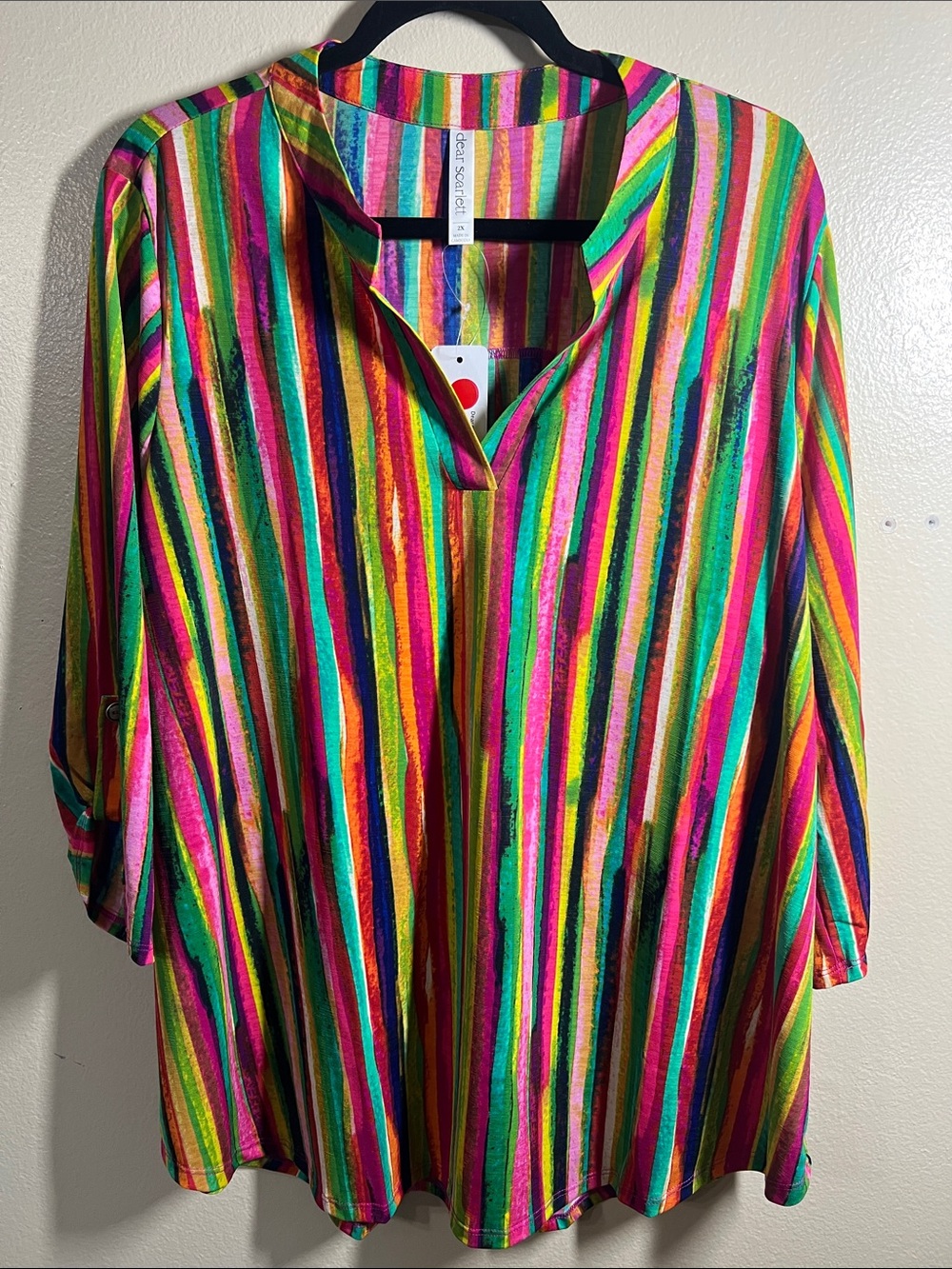 Colorful Multi-Stripe Button-Down Shirt - Bright Pink & Green